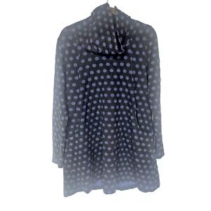 Komil‎ Cowl Neck Tunic Top Womens M Black Blue Polka Dot Artsy Boho Lagenlook
